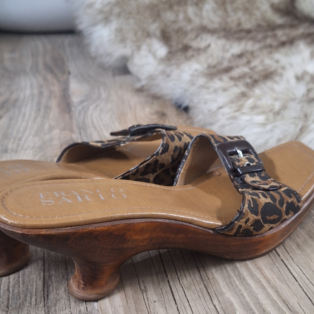 Franco Sarto Leopard Print Slide Sandals Wooden Heel Mules Size 8M - Picture 7 of 9